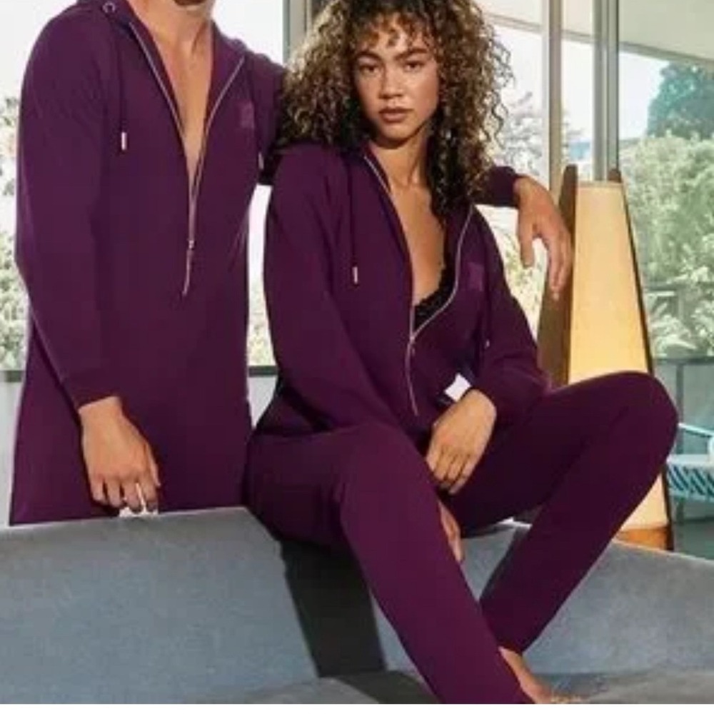 Savage‎ X Fenty Hooded Purple Lounge Jumpsuit Womens M Gold Zipper Glam Pockets